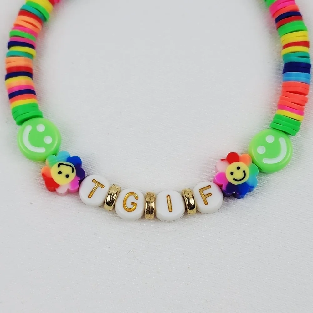 Handmade TGIF Smiley Face Flower Multi Color  Bracelet